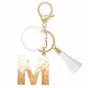 Elegant Gold and White Letter Pendant Keychain ( M )